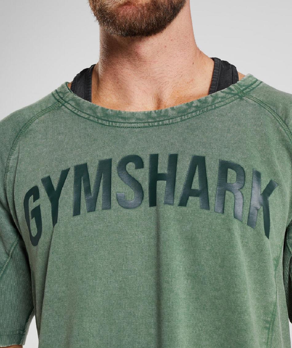 T Shirts Gymshark Power Washed Rag Top Hombre Verde | CO 3454PJJ